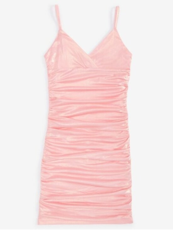 NWT Girls With Jules Metallic Ruched Mini Dress Pastel Pink Party Dance S 8/10 - Picture 7 of 7